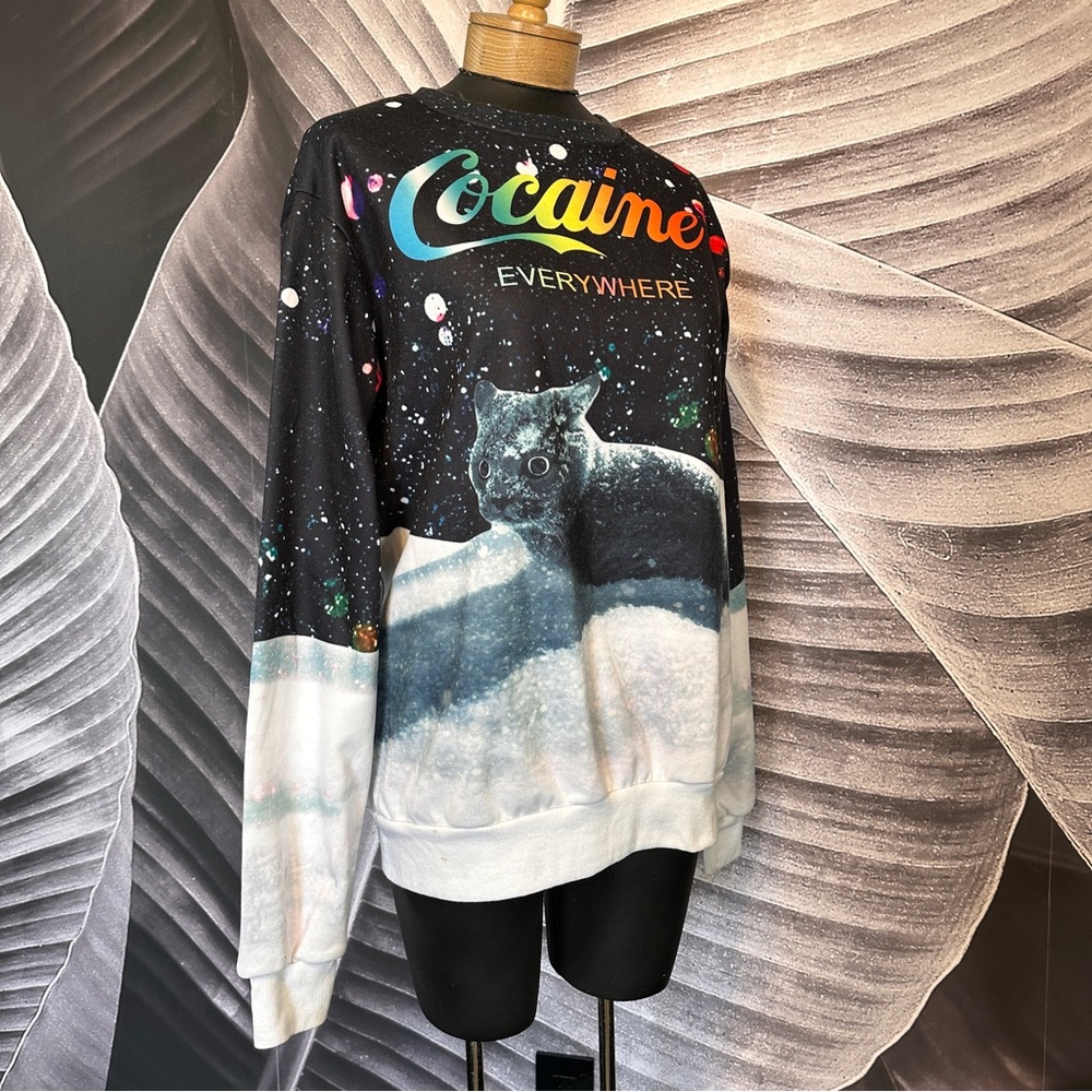 Graphic Sweatshirt Unisex XL All Over Print Cat Snow Funny Rainbow 🌈